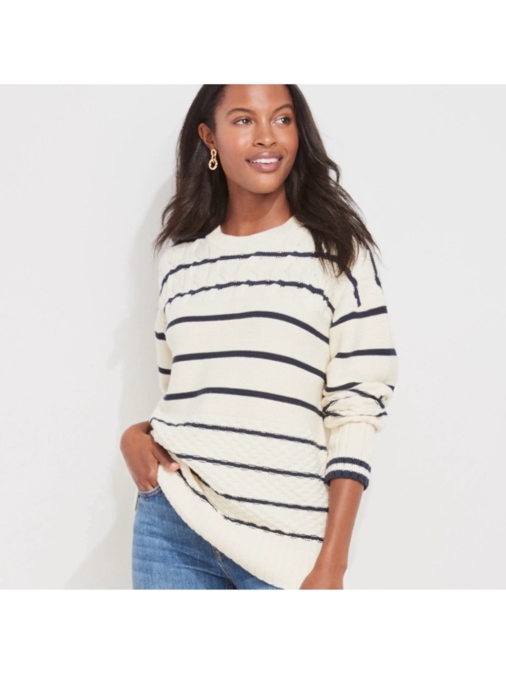 Vineyard Vines Cream and Navy Striped Knit Sweater